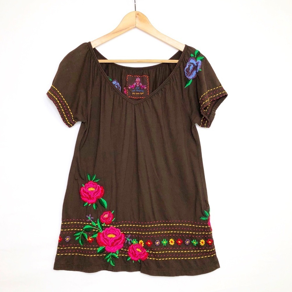 Johnny Was LA Brown BoHo embroidered tunic top